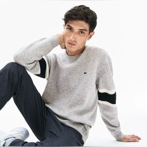Lacoste Men's Crewneck Sweater in Gray with Black Stripes